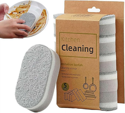5 Pack Heavy Duty Cleaning Sponges Eraser for Kitchen Bathroom and Home Use, Multipurpose Emery Scrubber Pads, Durable Dish Scrubbing Sponge for Sink Pot Pan Tub Shower (Silvery)