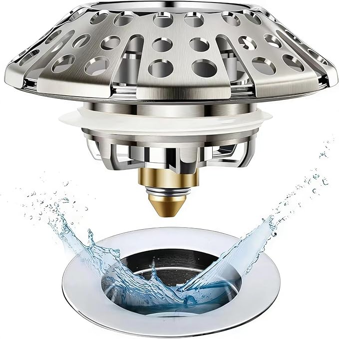Bathtub Drain Stopper, Pop Up Tub Stopper Plug with Bathtub Drain Hair Catcher Cover, Universal for 1.45 in to 1.8 in Tub Drain, Brushed Nickel