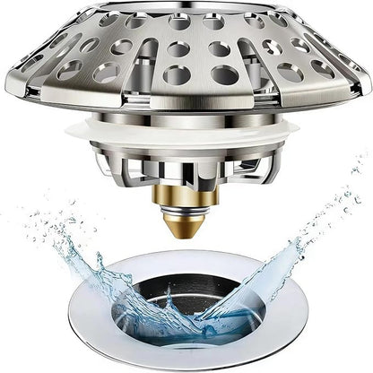Bathtub Drain Stopper, Pop Up Tub Stopper Plug with Bathtub Drain Hair Catcher Cover, Universal for 1.45 in to 1.8 in Tub Drain, Brushed Nickel