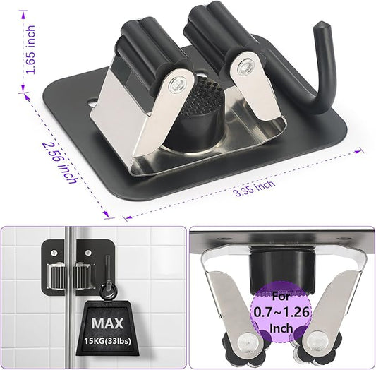 Broom Holder Wall Mount Screw Drilling, Sturdy Heavy Duty Stainless Steel Mop Gripper Rack Perforated, Perfect for Laundry Room Organizer, Fit with Laundry Kitchen Garage Garden Storage System