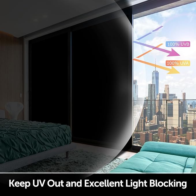 HIDBEA Mirror Blackout Window Film,100% Light Blocking Room Darkening Window Privacy Film,Mirror Glass Window Film Heat Control,Removable Window Cover Tint for Day Sleep(Mirror Black,35.4in x 6.5ft)
