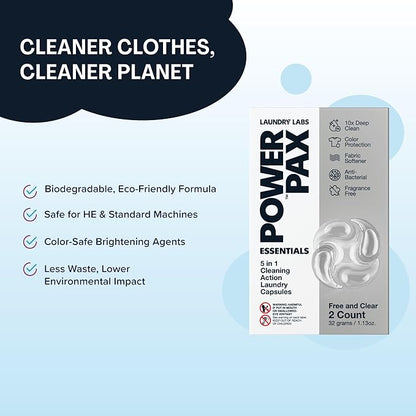 PowerPax 5-in-1 Commercial Laundry Detergent Capsules for Vending Machines, Free and Clear Unscented, 100 Count in 2 Packs – Stain Remover, Color Booster, Fabric Softener for Coin Vend Use
