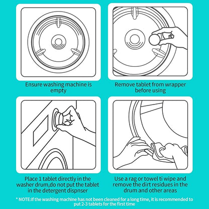 Y-Kelin Washing Machine Cleaner Tablets, 24 Pack - Up to 1 Year Supply, for HE Front & Top Load Washers, Septic Safe, Removes Odors & Residue, Fresh Scent
