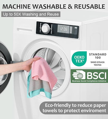 UPSTAR Microfiber Cleaning Cloth, Reusable Paper Towels Rolls, 50 Packs 12x12 inch Cleaning Rags for Washing Dishes, Kitchen, Bathroom, Car, Grey