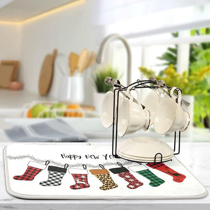 Super Absorbent Dish Drying Mat, Microfiber Fast-Drying Dish Mat, 24" x 18", Kitchen Dish Drying Pad, Christmas Stockings