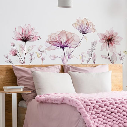 Watercolor Flowers Wall Decals - Removable Vinyl Peel & Stick Floral Wall Art for Girls Boys Nursery Bedroom Living Room Decor