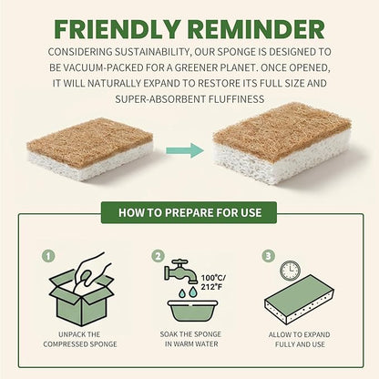 Metflavor Plant-Based Natural Kitchen Sponges,Biodegradable Non-Scratch Cellulose & Coconut Walnut Scrubber Sponge, Eco-Friendly & Sustainable (6 Pack)