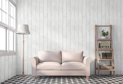 CiCiwind 590 in x17.7 in White Wood Peel and Stick Wallpaper Removable Vintage Wood Plank Wall Paper Self Adhesive Decorative Wall Covering