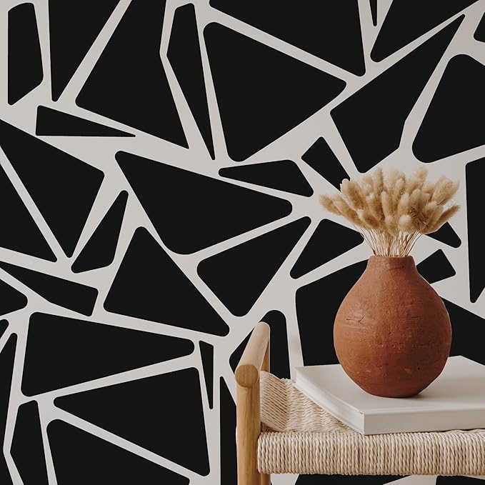 Large Boho Geometric Wall Decal Abstract Art Sticker, Modern Triangle Decals, Peel and Stick Black Vinyl Stickers for Offcie, Bedroom, Living Room, Home Wall Decor