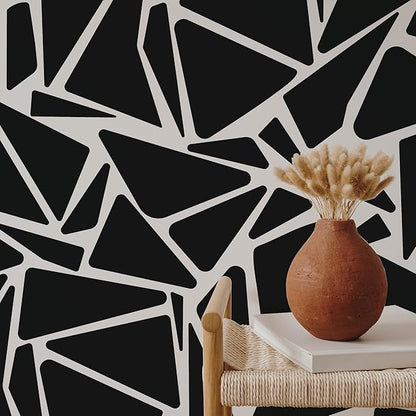 Large Boho Geometric Wall Decal Abstract Art Sticker, Modern Triangle Decals, Peel and Stick Black Vinyl Stickers for Offcie, Bedroom, Living Room, Home Wall Decor