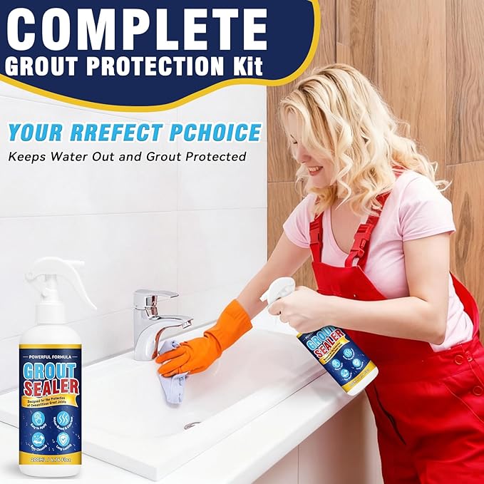 Grout Sealer, Waterproof Grout Sealer for Shower Floor Tile, Long Lasting Clear Grout Sealant, Tile Sealer Spray Works on Countertops, Bathroom, Marble, Ceramic, Stone, Granite Surface Grout Cleaner