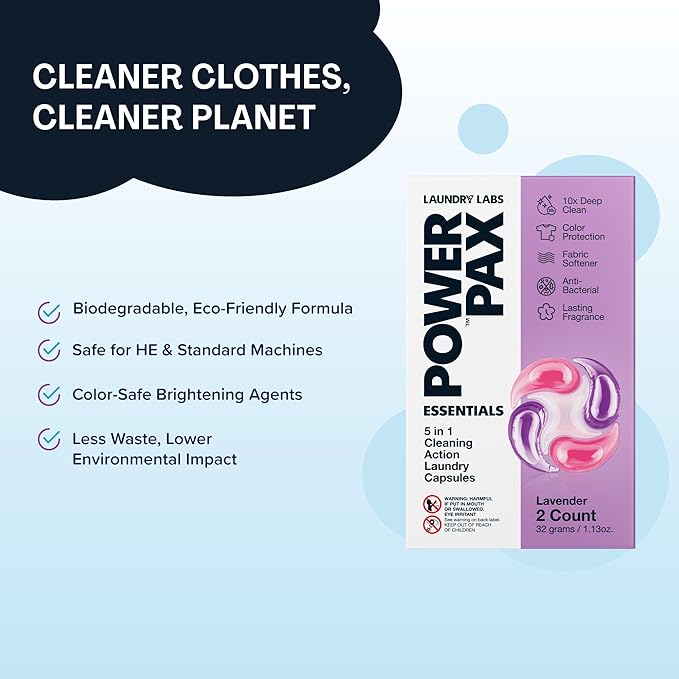 PowerPax 5-in-1 Commercial Laundry Detergent Capsules for Vending Machine, Lavender, 100 Count in 2 Packs – Stain Remover, Odor Eliminator, Color Booster, Fabric Softener for Coin Vend Laundromat Use
