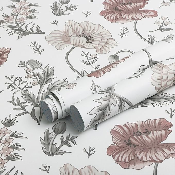 Timeet Floral Peel and Stick Wallpaper Self Adhesive Removable Wallpaper 16"x78.7" Wall Mural for Bedroom Bathroom Wall Decor