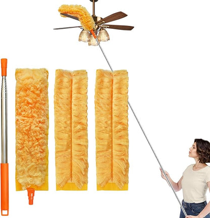 100" Reachable Microfiber Feather Duster, Duster with Extension Pole, 3 pcs Replacement Duster Head, Cleaning Tools for High Ceilings and Fans, Blinds, Cars and Furniture