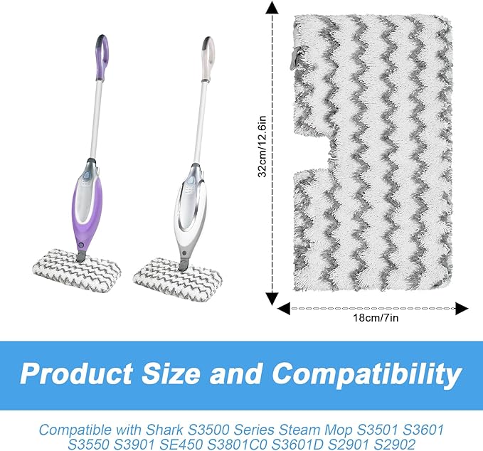 Steam Mop Replacement Pads for Shark S3500 Series S3501 S3601 S3501S S3601C S3550 S3801 S3901 S2901 Steam Pocket Mop,Microfiber Scrub Mop Pads for Deep Cleaning,Reusable and Machine-washable,3 Pack