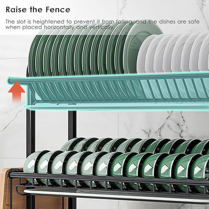 Counter Dish Stainless Steel Dish Drying Rack for Countertop - Rustproof Space-Saving & Multipurpose 3-Tier Dish Rack for Kitchen Counter with Utensil Holder, Large-Capacity Kitchen Organizer