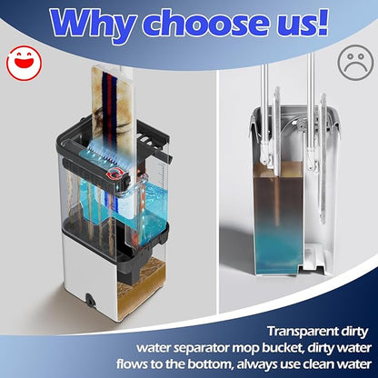 2026 Upgraded Mop and Bucket Set,Midyb Microfiber Mops and Bucket System with 2 Pads,Mop and Bucket with Wringer Set,Automatic Separates Dirty and Clean Water,Wet and Dry Use Mops for Floor Cleaning