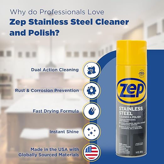 Zep Stainless Steel Cleaner Polish 14 oz (1 unit) & Oven Grill Cleaner 19 oz (1 unit) ECBD004 - Kitchen Cleaning Made Easy for Appliances, Grills, & Ovens