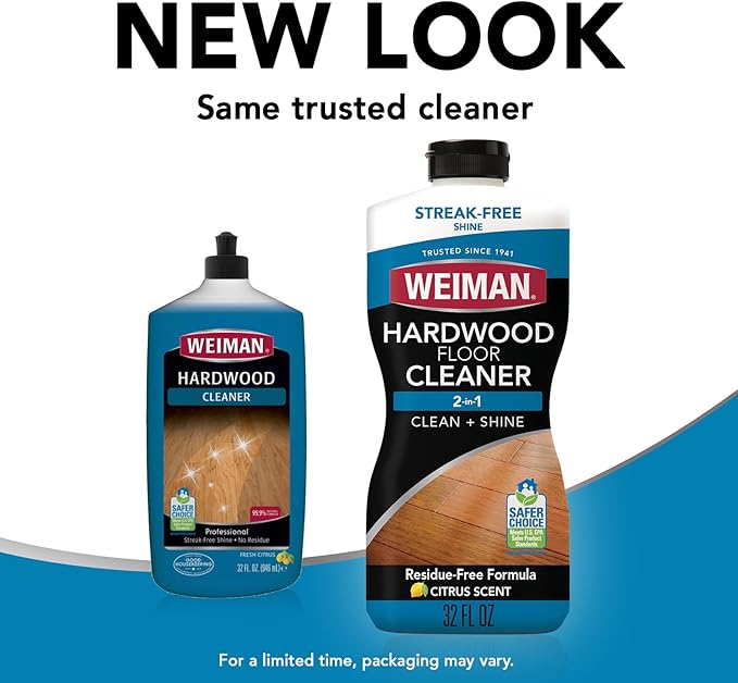 Weiman Hardwood Floor Cleaner for Finished Hardwood, Engineered Flooring, Vinyl & Laminate Surfaces - Streak-Free Shine, No Residue - 32 oz (2 PACK)
