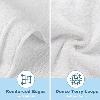 HOMEXCEL Microfiber Washcloths Towel Pack of 50, 12" x 12" Highly Absorbent and Soft Face Towels Wash Cloths for Bathroom, Gym, Hotel and Spa, Fast Drying Multi-Purpose Cleaning Cloth, White