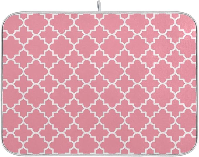 Super Absorbent Dish Drying Mat, Microfiber Fast-Drying Dish Mat, 24" x 18", Kitchen Dish Drying Pad, Pink Moroccan