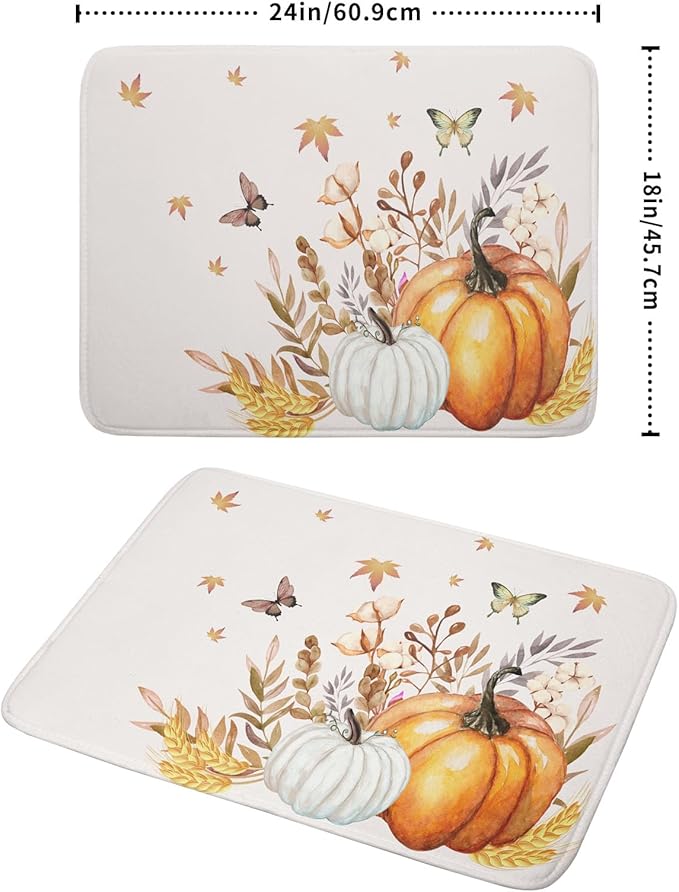 Fall Pumpkin Maple Dish Drying Mat for Kitchen Counter,Autumn Butterflies Harvest Drying Mat 18 x 24 Inch with Absorbent Reversible Microfiber Dish Drying Pad Dish Rack Drainer Mat for Coffee Bar