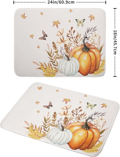 Fall Pumpkin Maple Dish Drying Mat for Kitchen Counter,Autumn Butterflies Harvest Drying Mat 18 x 24 Inch with Absorbent Reversible Microfiber Dish Drying Pad Dish Rack Drainer Mat for Coffee Bar