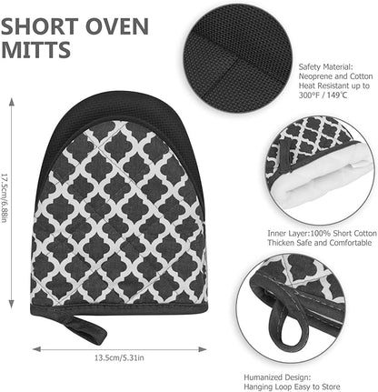 1 Pair Short Oven Mitts - Silicone Kitchen Oven Gloves High Heat Resistant 500℉, Mini Oven Mits with Non-Slip Grip Surfaces and Hanging Loop for BBQ, Baking, Cooking and Grilling (Dark Gray)