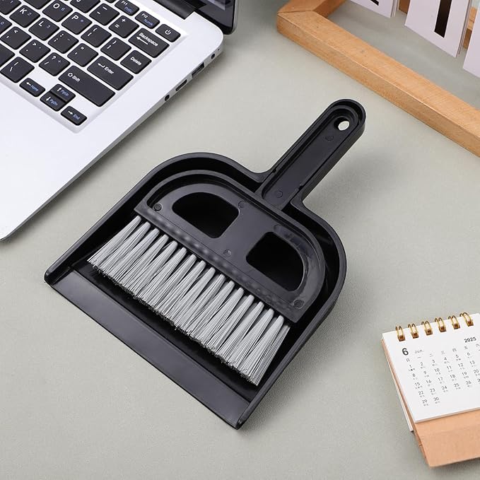Keyboard Cleaning Brush and Mini Dustpan Set Compact 2-Piece Desktop Cleaning Tool for Laptops Keyboards Drawers and Small Spaces Black 8.46 X 6.29 Inches