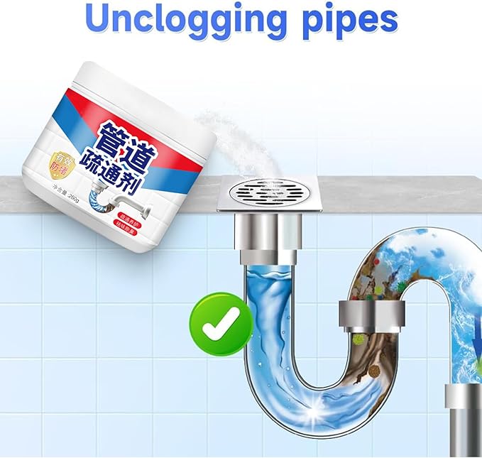 Drain Cleaner Powder - 260g Hair Clog Removal, Heavy Duty Grease Leftover Pipe Solution, High Density Odor Reducer, Preventive Professional Clog Dissolver | for Balcony Kitchen Sink Bathroom Pipe