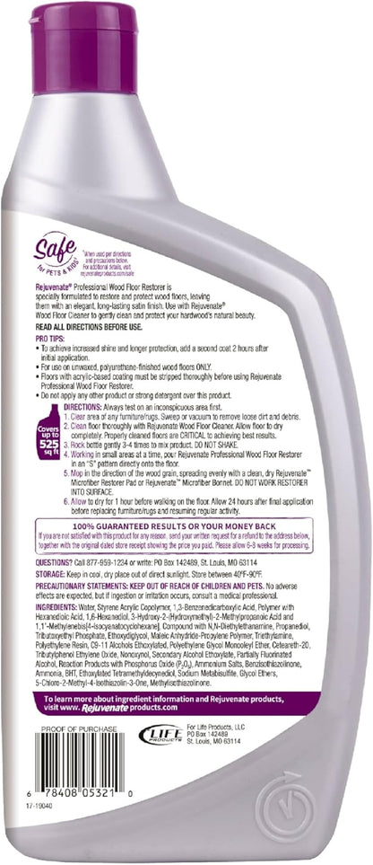 Rejuvenate Professional Wood Floor Restorer Fills Scratches, Shines And Protects Wood Flooring For A Matte Satin Shine, 32 Ounces