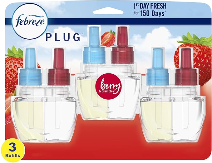 Febreze Plug with Fade Defy Technology Air Freshener - New Limited Edition - (1Packs of the 3 refills) each refill 0.87 fl oz Refill (3) of 0.87 fl oz Refills (Berry & Bramble)