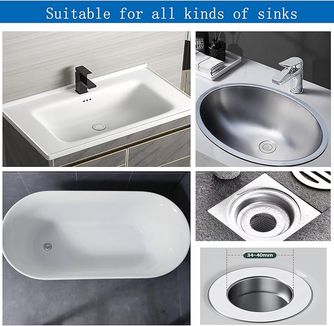 3 in 1 Sink Drain Strainer with Hair Catcher,2PCS Stainless Steel Popup Sink Stopper with Basket for US Bathroom Sink Stopper Replacement,Pop-up Bounce Core Floor Basin Drain Filter