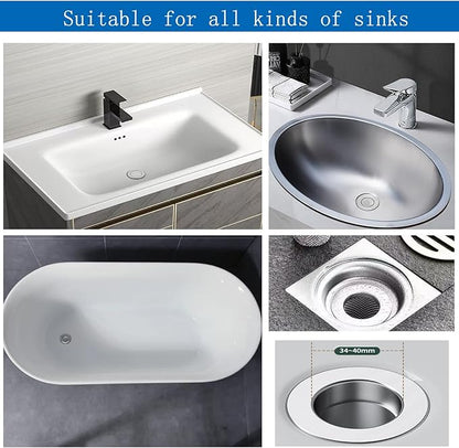 3 in 1 Sink Drain Strainer with Hair Catcher,2PCS Stainless Steel Popup Sink Stopper with Basket for US Bathroom Sink Stopper Replacement,Pop-up Bounce Core Floor Basin Drain Filter