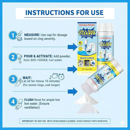 Sink & Drain Cleaner Powder, Fast Foaming for Kitchen, Bathroom,Toilet Pipes - Removes Grease, Hair & Food Waste - 130g (1)