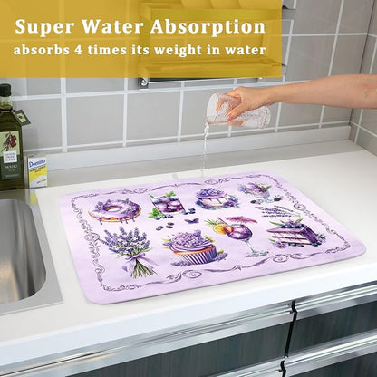 Purple Coffee Matt for Counter Sweet Dish Drying Mats for Dessert Lover Large Size Absorbent 18 X 24 In