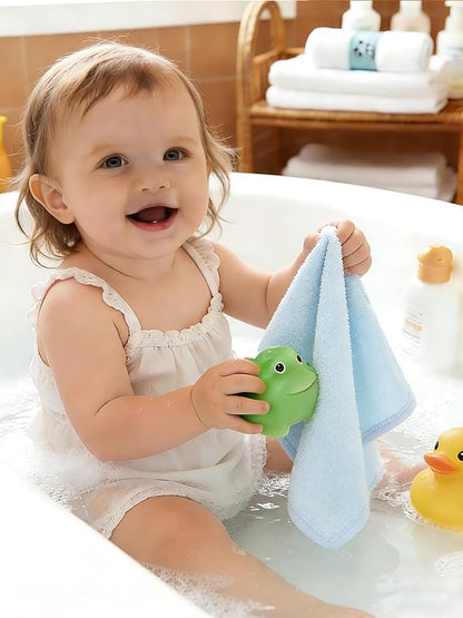 HIPHOP PANDA Baby Washcloths, Rayon Made from Bamboo - 2 Layer Ultra Soft Absorbent Newborn Bath Face Towel - Reusable Baby Wipes for Delicate Skin - Blue, 6 Pack
