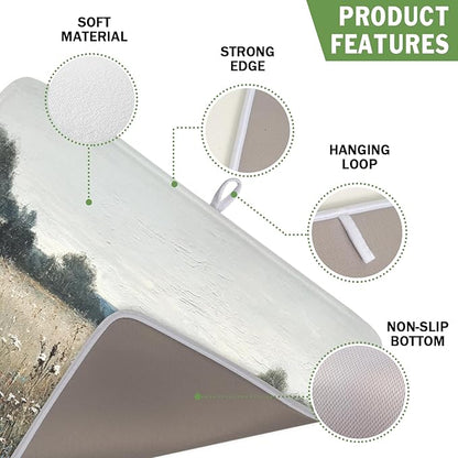Oil Painting Drying Mat 18x16 Inch, Wildflowers Drying Mat with Absorbent Reversible Microfiber, Countryside Aesthetic Dish Drainer Mats Summer Rack Pad for Coffee Countertop Kitchen Protector