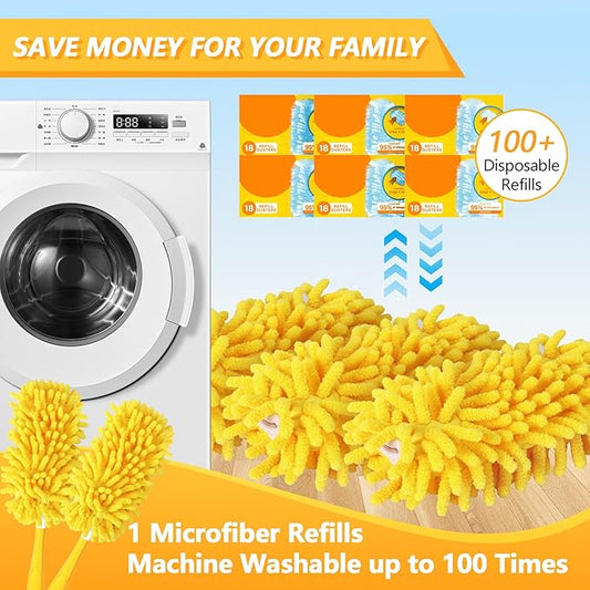Reusable Duster Refill Compatible with Swiffer Hand Duster - 360 Heavy Duty Dusters Refills - Microfiber Ceiling Fan Duster for Swiffer Dusters Extended Handle, 6 Pack(Handle is Not Included)