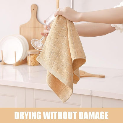 Homaxy 100% Cotton Terry Kitchen Towels(Apricot, 13 x 28 inches), Checkered Designed, Soft and Super Absorbent Dish Towels, 4 Pack