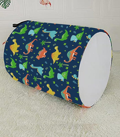 KUNRO Round Dinosaur Laundry Gift Basket Storage Hamper, Clothes Storage Organizer Bins, Shelf Basket with Handles for Room Decor