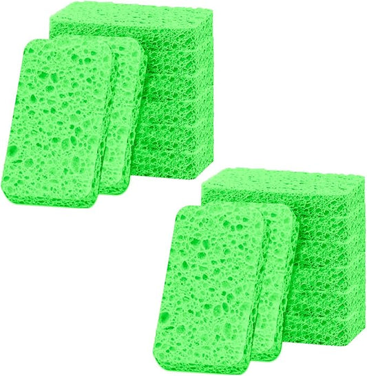 12 - Pack Non-Scratch Scrub Sponges - Sponges for Dishes and Washing Dishes, Cleaning Sponges for Kitchen Home Bathroom Cars, Funny Cut-Outs DIY for Kids (Green)