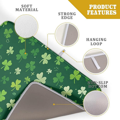 St Patrick's Day Dish Drying Mat 18 x 24 Inch With Absorbent Reversible Microfiber Green Lucky Shamrock Clover Drying Spring Dish Drainer Mat Fast Dry For Kitchen Dining Room Decor