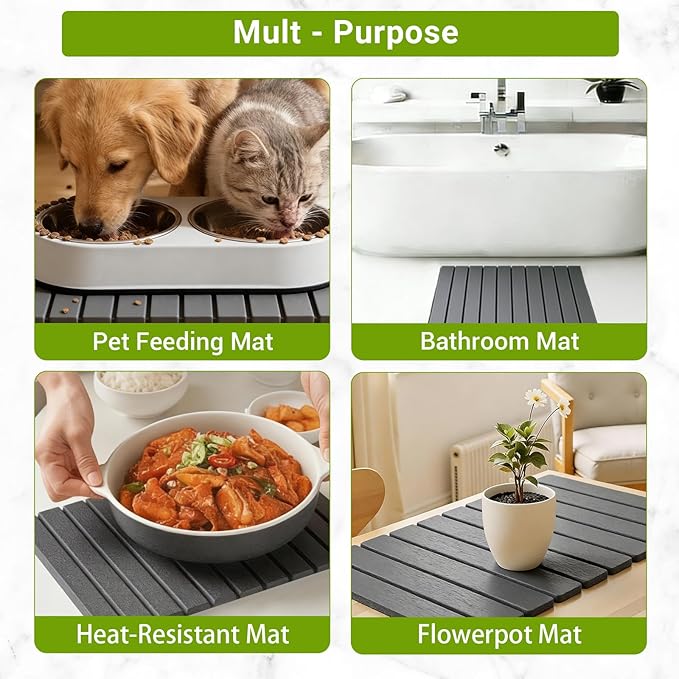 Large Stone Dish Drying Mat for Kitchen Counter, Foldable Diatomaceous Earth Drying Mat, Quick Water Absorbing Eco-Friendly Mat for Dishes, Dark Gray