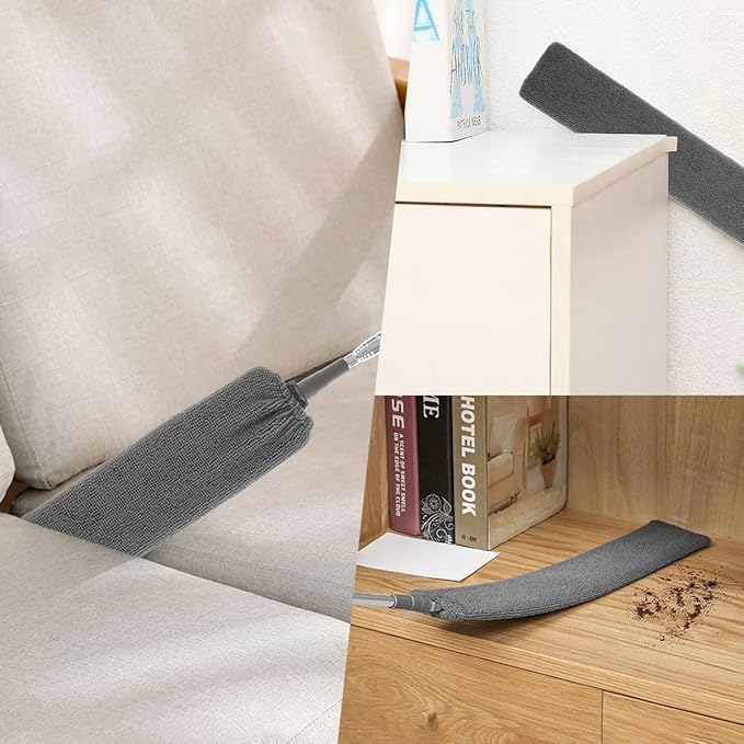 Gap Dust Cleaner Retractable Microfiber Gap Dust Brush Flexible Long Flat Gap Duster with Extendable Pole and Cloth Cover for Sofa Bed Furniture Bottom Ceiling Fan Blinds(Grey)