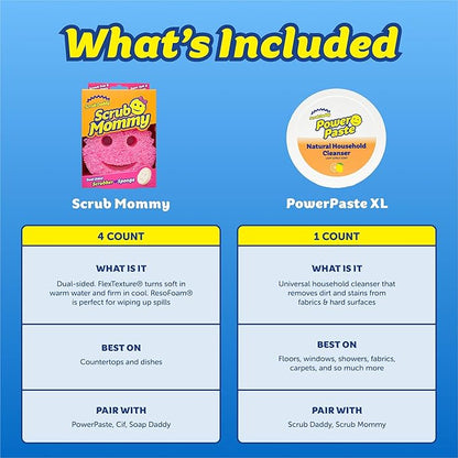 Scrub Daddy Sponges & PowerPaste XL Value Pack - 4 Scrub Mommy Multipurpose Dish Sponges & PowerPaste XL All-Purpose Cleaning Paste - Scratch-Free, Multi-Surface Household Cleaning Supplies Kit (5ct)