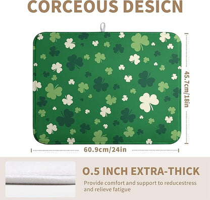 Green Shamrock St. Patrick's Day Dish Drying Mat for Kitchen Counter Lucky Clover large Dish Drying Pad Absorbent Reversible Microfiber Draining Pad Washable Drying Mats 18x24 Inch