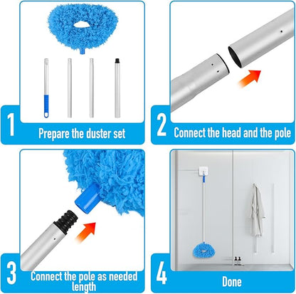 Blue Ceiling Fan Duster - Extended Fan Blade Cleaner, Reusable Microfiber, Adjusts 13 to 55 Inch for Cleaning Walls, Cobweb, Door, Window Top