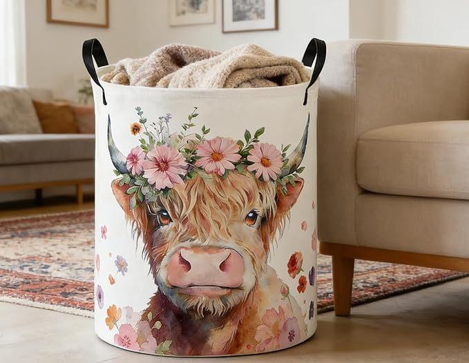 Kids Laundry Basket Cow Hamper for Nursery Farm Hamper Cute Kids Storage Bin Organizer Room Decor for Home(Cattle)
