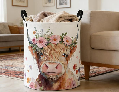 Kids Laundry Basket Cow Hamper for Nursery Farm Hamper Cute Kids Storage Bin Organizer Room Decor for Home(Cattle)